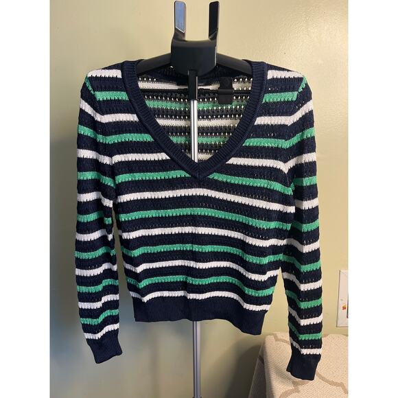 White House Black Market Long Sleeve Stripe V-Neck Pullover Sweater, size medium - Picture 4 of 14